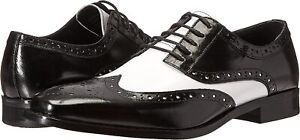 Men's Shoes Stacy Adams TINSLEY Leather Wingtip Oxfords 25092-111 BLACK / WHITE