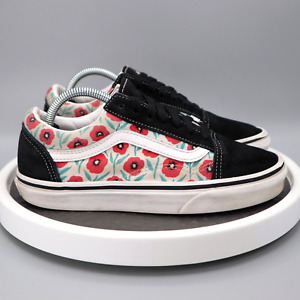 Vans Old Skool Floral Womens Size 6 Shoes Black Red Poppys Skate Sneakers