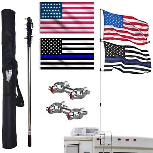 Two Flag RV Ladder Flag Pole Kit. Includes Two 304 Stainless Steel RV Flagpol...