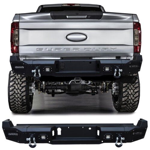 For 2017-2023 Ford F250 F350 Steel Rear Bumper with D-rings and LED Lights (For: 2021 F-250 Super Duty)