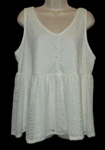 Torrid Lined White Lace V-Neck Sleeveless Babydoll Tank Blouse Top Size 1 (1X)