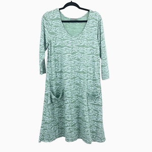 Fresh Produce Dress Womens L Green A-line 3/4 Sleeves Drapey Pockets Above Knee
