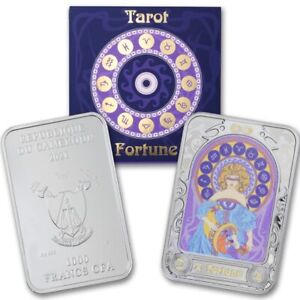 2021 Cameroon Proof Silver Tarot X. Fortune Colored Bar Proof w/ CoA Capsule