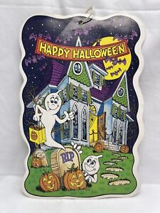 Vintage Hallmark Happy Halloween Spookyhouse Ghost Pumpkin DieCut Wall Decor 12”