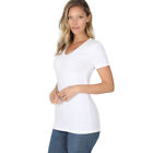 (Zenana Outfitters) V-Neck Short Sleeve T Shirt Plain Solid Top Stretchy Cotton