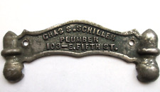 New ListingSmall Antique STEEL DOOR PLAQUE Chas. S. Schiller PLUMBER Salvage