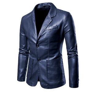 New ListingMen's Regular Fit Button Down Lined Business Lambskin Leather Jacket Blazer US