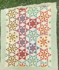 Antique Vtg Six Pointed Star Exploding Star Patchwork Quilt 1900s Cutter Repairs