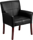 Black Leather Executive Office Side Reception Chair with Mahogany Legs