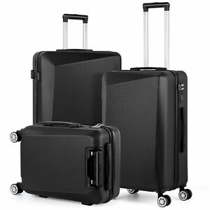 3 Piece Luggage Set Spinner Hardshell Suitcase w/TSA Lock Traveling Case Black