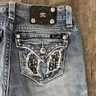 Miss Me Jeans Womens 28 Blue Boot Distressed Flap Pockets Jeweled Stitching