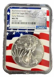 2019-W Burnished American Silver Eagle MS70 NGC Early Releases Ind Day Edition