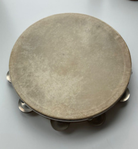 Vintage Peripole Tambourine 10” Diameter Single-Row Animal Skin