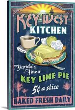 Key West, Florida - Key Lime Pie Vintage Canvas Wall Art Print, Dessert Home
