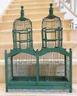 Vintage Decorative Wood & Metal 27” x 19.5” Turquoise Cathedral Bird Cage