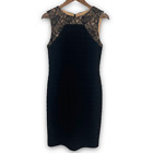 Adrianna Papell Women's Black Lace Trim Ribbed Bandage Cocktail Dress Size 8