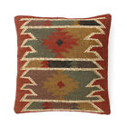 Traditional Rustic Ethnic Pillow Kilim Wool Jute Cushion Cover 18x18 Knotted