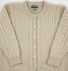 vtg Aran Crafts Chunky Fisherman Cable-Knit Wool Cardigan Sweater Size XL Ivory