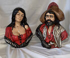 Vintage Holland Mold Pirate & Gypsy Ceramic Bust Couple Figures 12