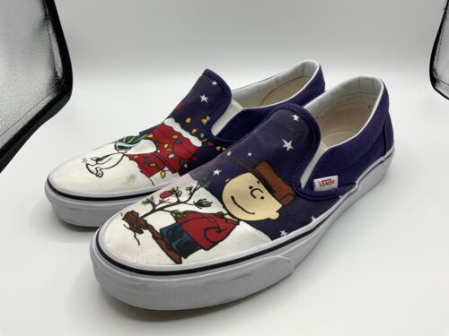 Vans X Peanuts Classic Slip On Charlie Brown Christmas Mens Size 9.5 Sneakers