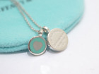 Tiffany & Co. Silver Return To Blue Enamel Mini Double Round Pendant Necklace