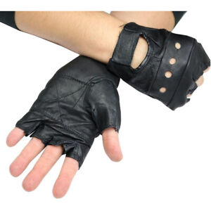 MENS BLACK LEATHER FINGER LESS DRIVING MOTORCYCLE BIKER GLOVES Work Out Exercise