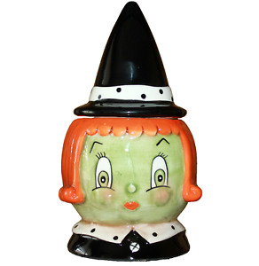 Johanna Parker Halloween Collection Green Witch Canister Treat Cookie Jar