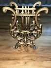 Vintage Cast Metal Lyre Harp Music Book Magazine Rack Stand Gold Tone Classical