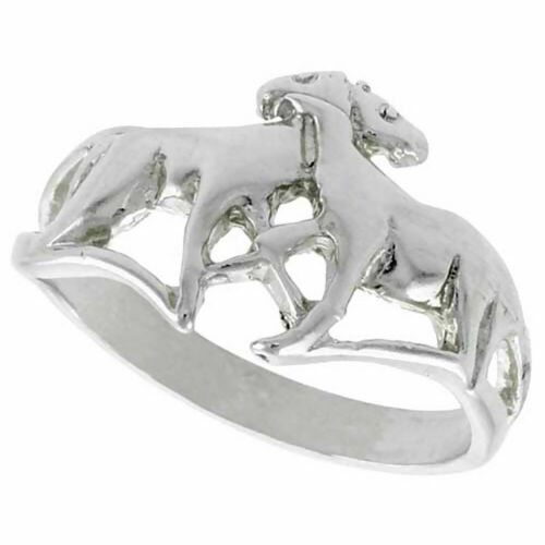 Sterling Silver Double Horse Ladies Ring Polished Finish 7/16
