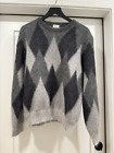 Celine Hedi Slimane FW19 Argyle wool mohair sweater knit L grunge black gray