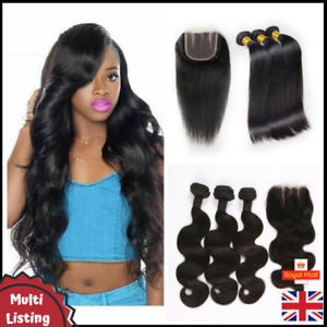 9A Peruvian Virgin Human Hair Weave Bundle Weft Extensions + Free Lace Closure