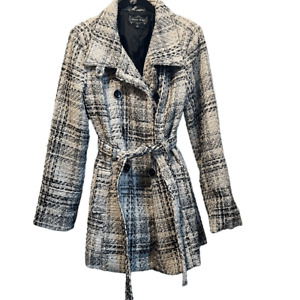 Outer edge small double breasted belted wool blend women’s plaid coat