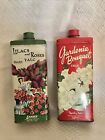 Vtg.Lander Lilacs + Gardenia Talc bouquet Powder Advertising Tin Can Set Of (2)