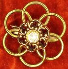 Vintage Circles Round Bling Rhinestones Brooch Gold tone Pin Flower Of Life