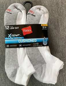 Hanes Low Cut Socks White Size 12-14 Men's X-Temp Fresh IQ 12 Pack