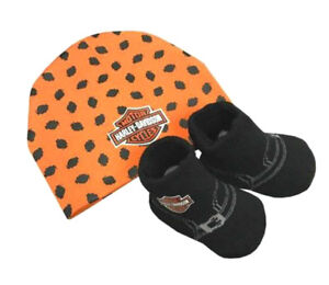 Harley-Davidson® Newborn Infant Boys Beanie Hat & Booties Shoes Set 7050879