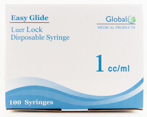 Easy Glide 1ml / 1cc Luer Lock Sterile Syringe (No Needle) - Box of 100
