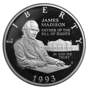 1993 James Madison Bill of Rights 90% Silver Proof Commemorative Half dollar