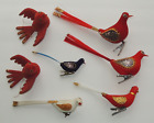 New ListingVtg Flocked Bird Christmas Ornament Spun Glass Tail Clip On + Hanging Lot of 7