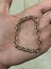 14k Rose Gold Thick Flat Oval Link Chain Bracelet, Italian Handcrafted, 14k