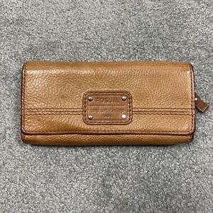 Fossil Tan Leather Wallet Tri Fold Bills Card Check Book Long Live Vintage