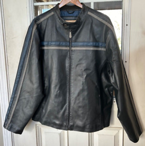Whispering Smith Faux Leather Black Retro Moto Jacket Striped Mens XL