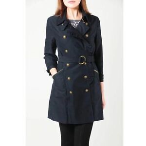 Juicy Couture | Black Trench Coat with Ruffle Trim and Brass Accents - Size S