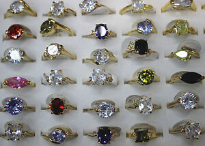 Wholesale Lots 30pcs Cubic Zirconia Colorful Gold Plated Lady's Wonderful rings