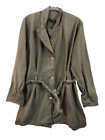 Two Star Dog Womens L Green Trench Coat Hemp Button Down Mid Length Belted
