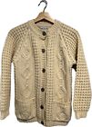VTG Fisherman Irish Wool Ivory Sweater Cardigan Cable Knit Metal Buttons XS/S