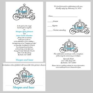 25 Personalized Custom Disney Carriage Cinderella Wedding Invitations Cards Set