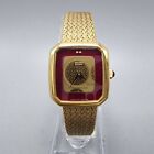 VTG Seiko Watch Women Gold Tone Red Dial 20mm Rectangle 1400-6549 New Battery