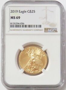 New Listing2019 GOLD $25 AMERICAN EAGLE 1/2 OZ NGC MINT STATE 69