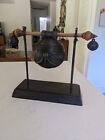 1990s Asian Bronze Bell With Wood Metal Stand